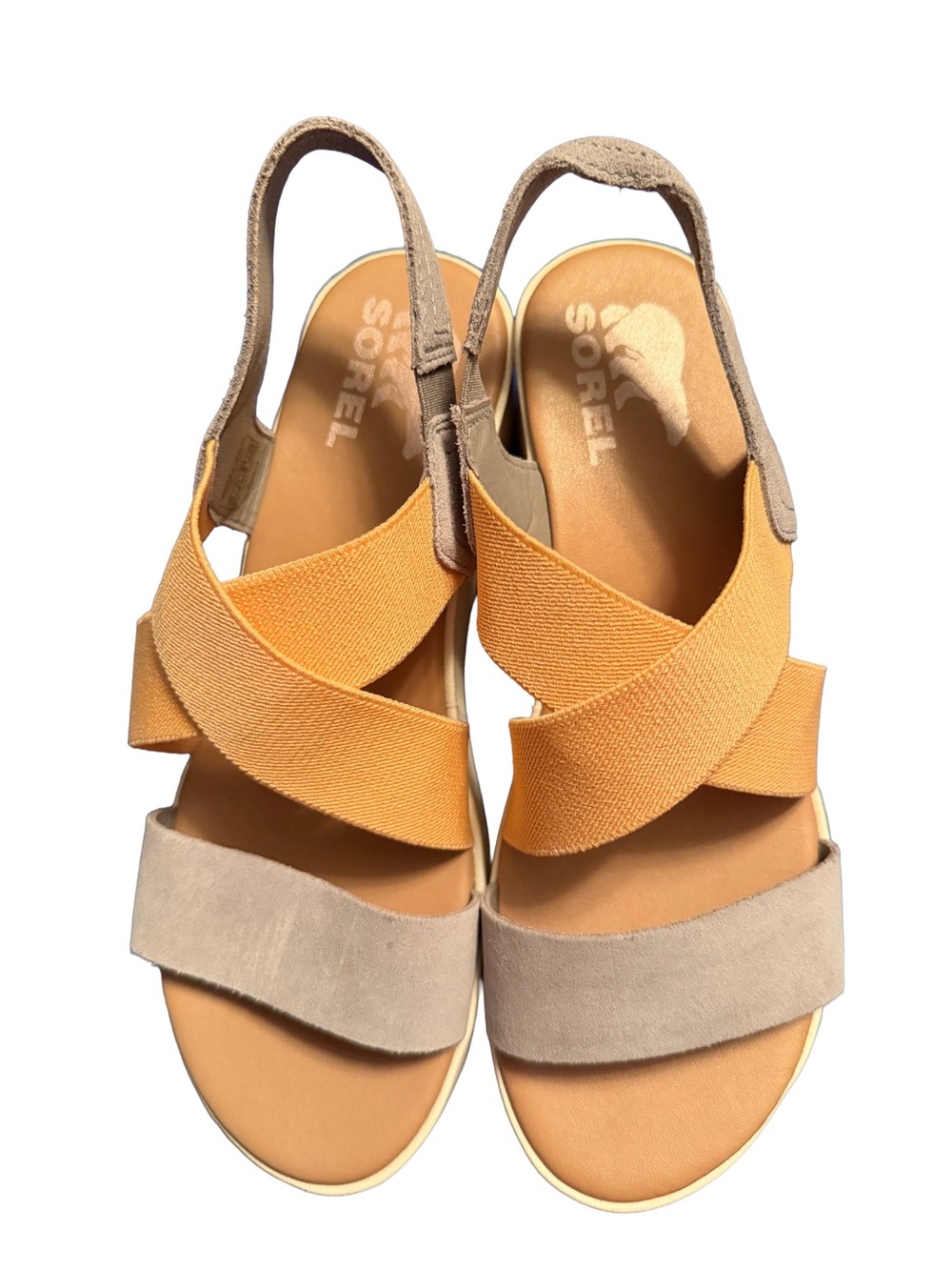 Sorel Tan and Mustard Crossband Slingback Sandals